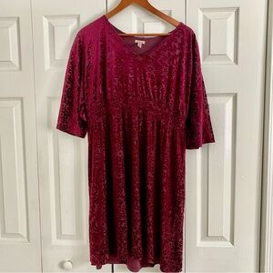 Soma A Line Dress Large Burgundry Burnout Velvet Floral Holiday Winter Party